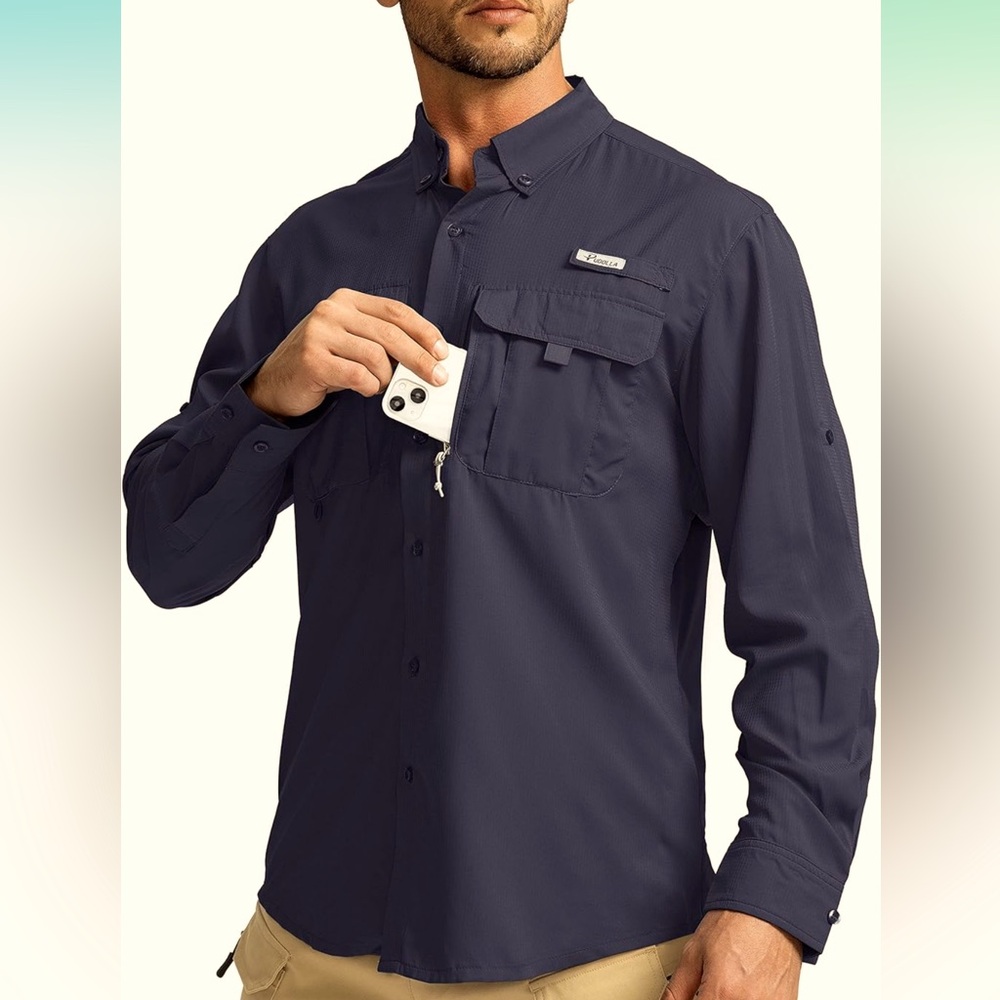 NWT Sun Protection Fishing Shirt L/Sleeve UPF50+ Button Down Zipper Pockets 3X